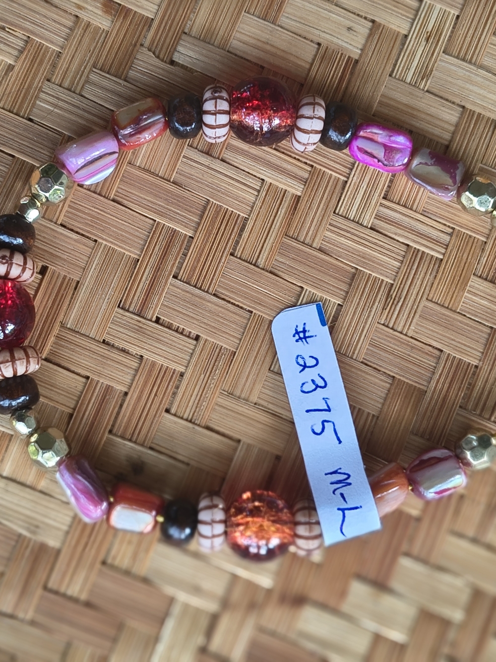 Handcrafted Pink & Red Beaded Women’s Stretch Bracelet